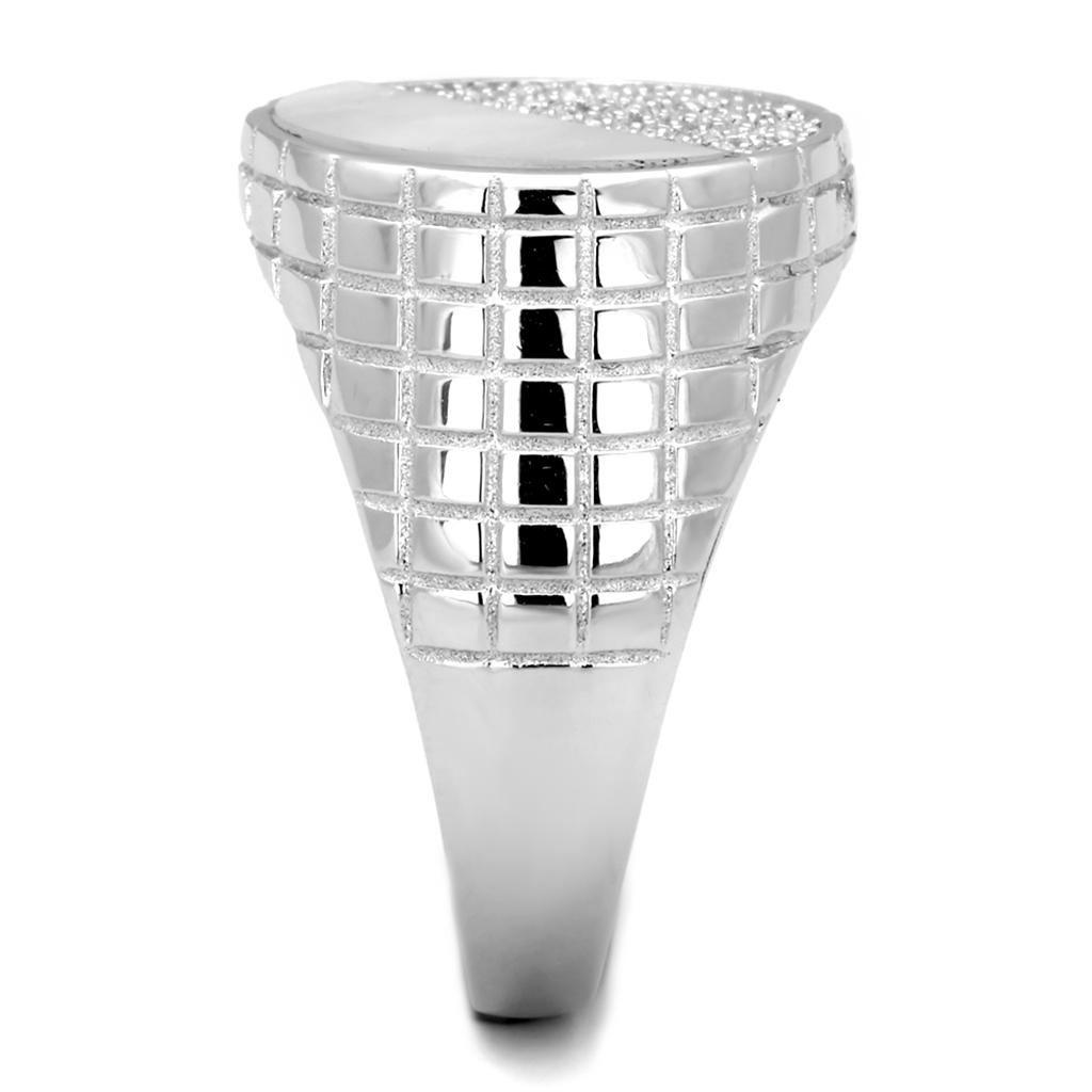 TS233 - Rhodium 925 Sterling Silver Ring with Precious Stone Conch in Aurora Borealis (Rainbow Effect)-3