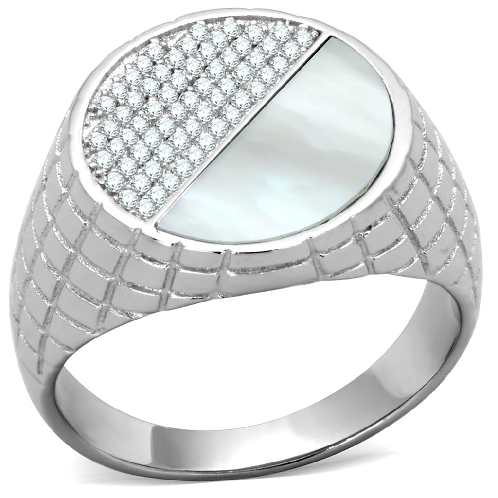 TS233 - Rhodium 925 Sterling Silver Ring with Precious Stone Conch in Aurora Borealis (Rainbow Effect)-4