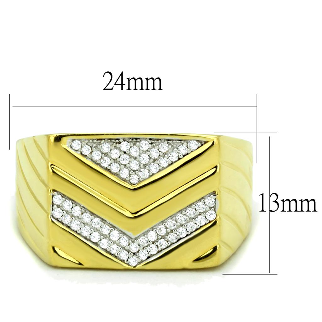 TS234 - Gold+Rhodium 925 Sterling Silver Ring with AAA Grade CZ  in Clear-1