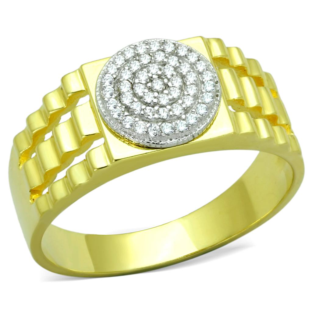 TS237 - Gold+Rhodium 925 Sterling Silver Ring with AAA Grade CZ  in Clear-4