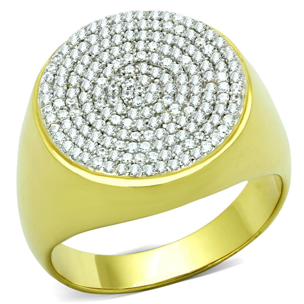 TS238 - Gold+Rhodium 925 Sterling Silver Ring with AAA Grade CZ  in Clear-4
