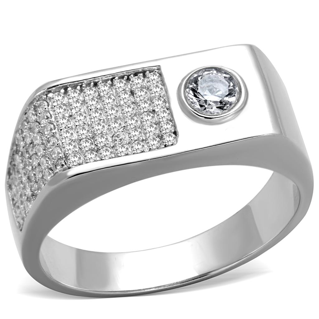 TS239 - Rhodium 925 Sterling Silver Ring with AAA Grade CZ  in Clear-4