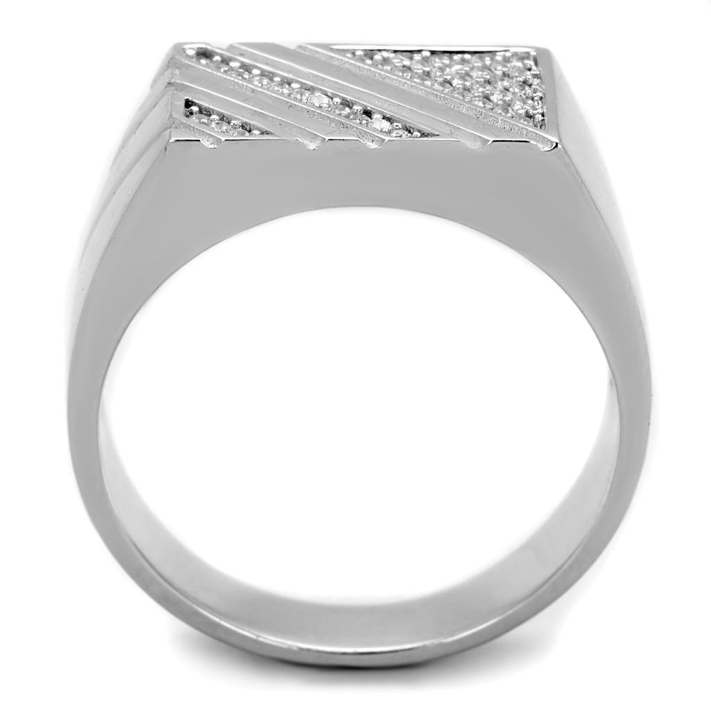 TS240 - Rhodium 925 Sterling Silver Ring with AAA Grade CZ  in Clear-2