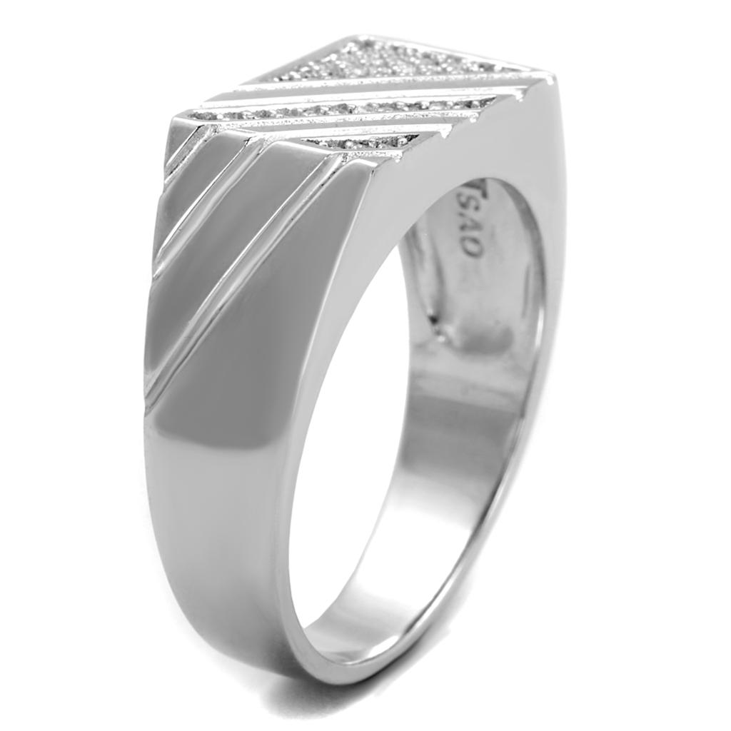 TS240 - Rhodium 925 Sterling Silver Ring with AAA Grade CZ  in Clear-3