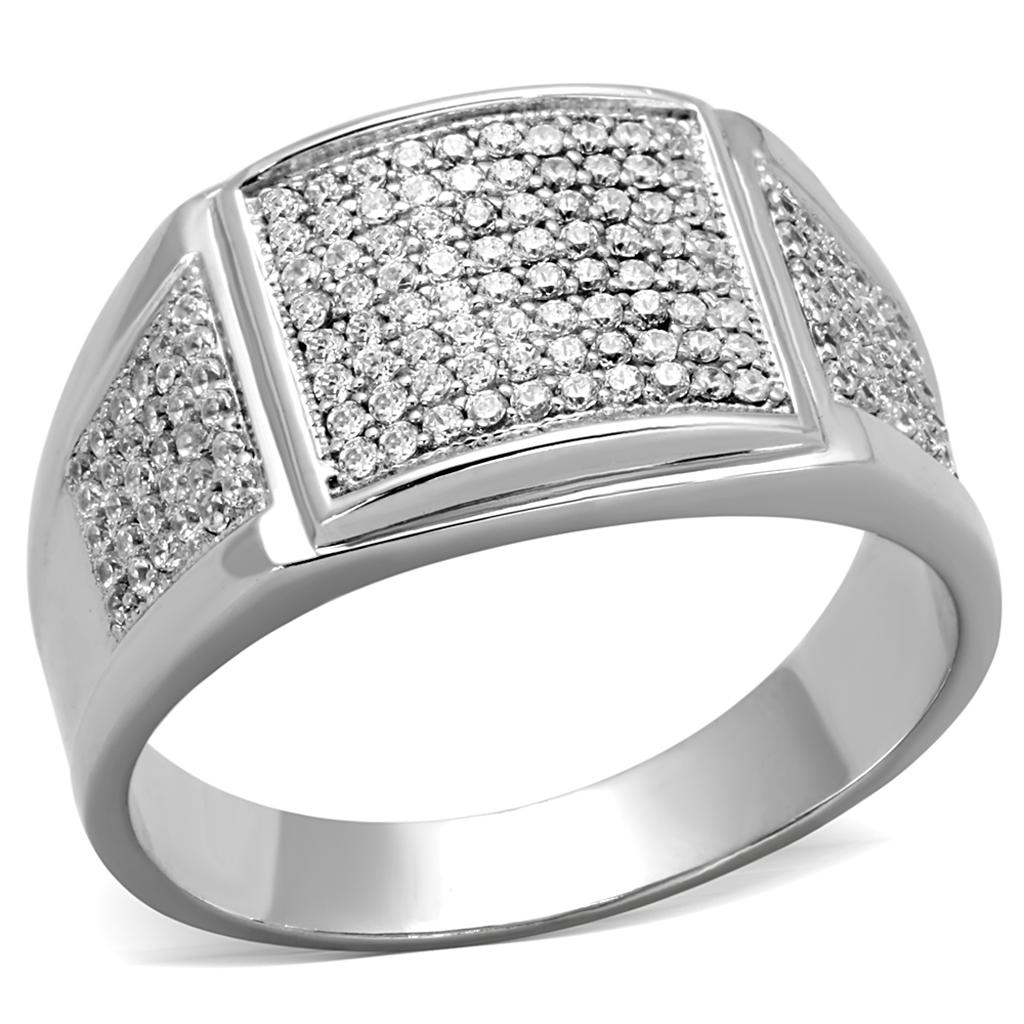 TS241 - Rhodium 925 Sterling Silver Ring with AAA Grade CZ  in Clear-4