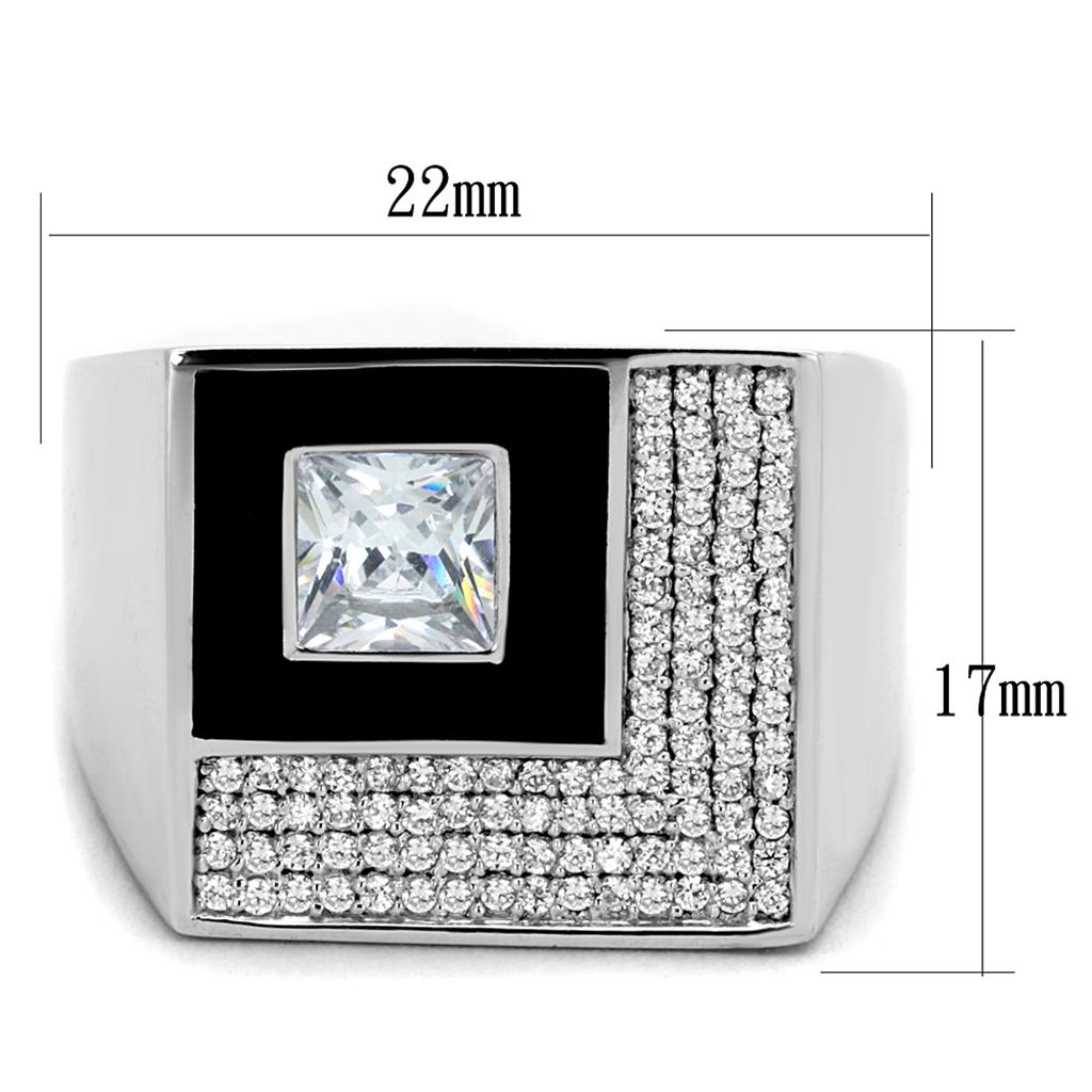 TS242 - Rhodium 925 Sterling Silver Ring with AAA Grade CZ  in Clear-1