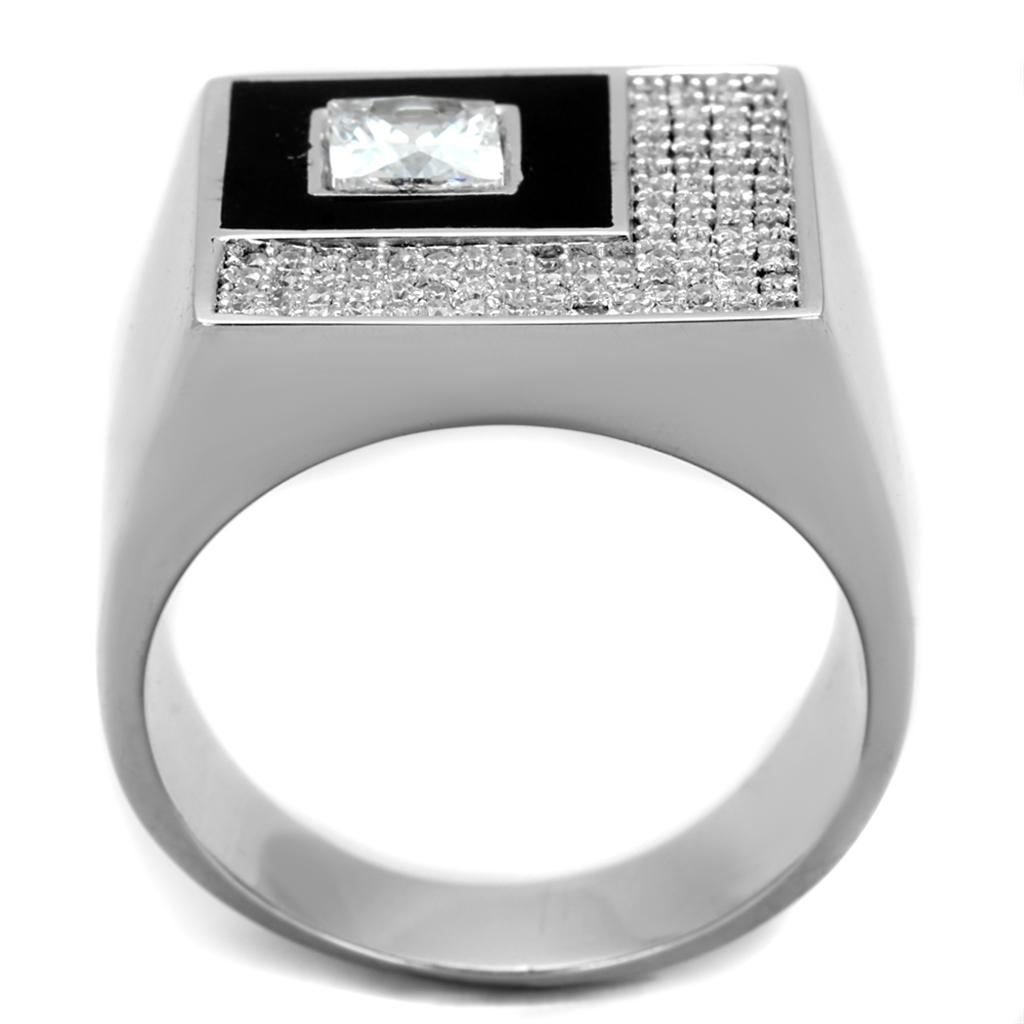 TS242 - Rhodium 925 Sterling Silver Ring with AAA Grade CZ  in Clear-2