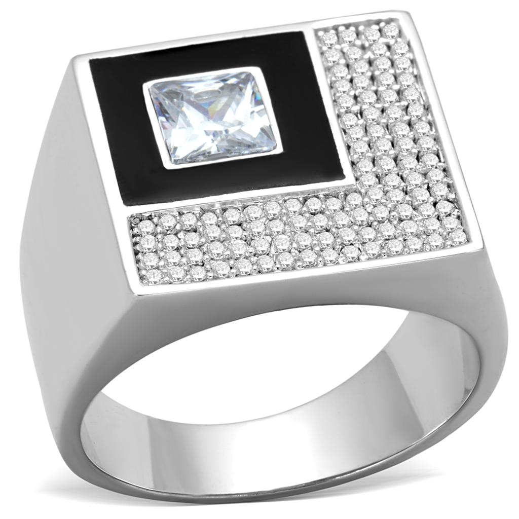 TS242 - Rhodium 925 Sterling Silver Ring with AAA Grade CZ  in Clear-4