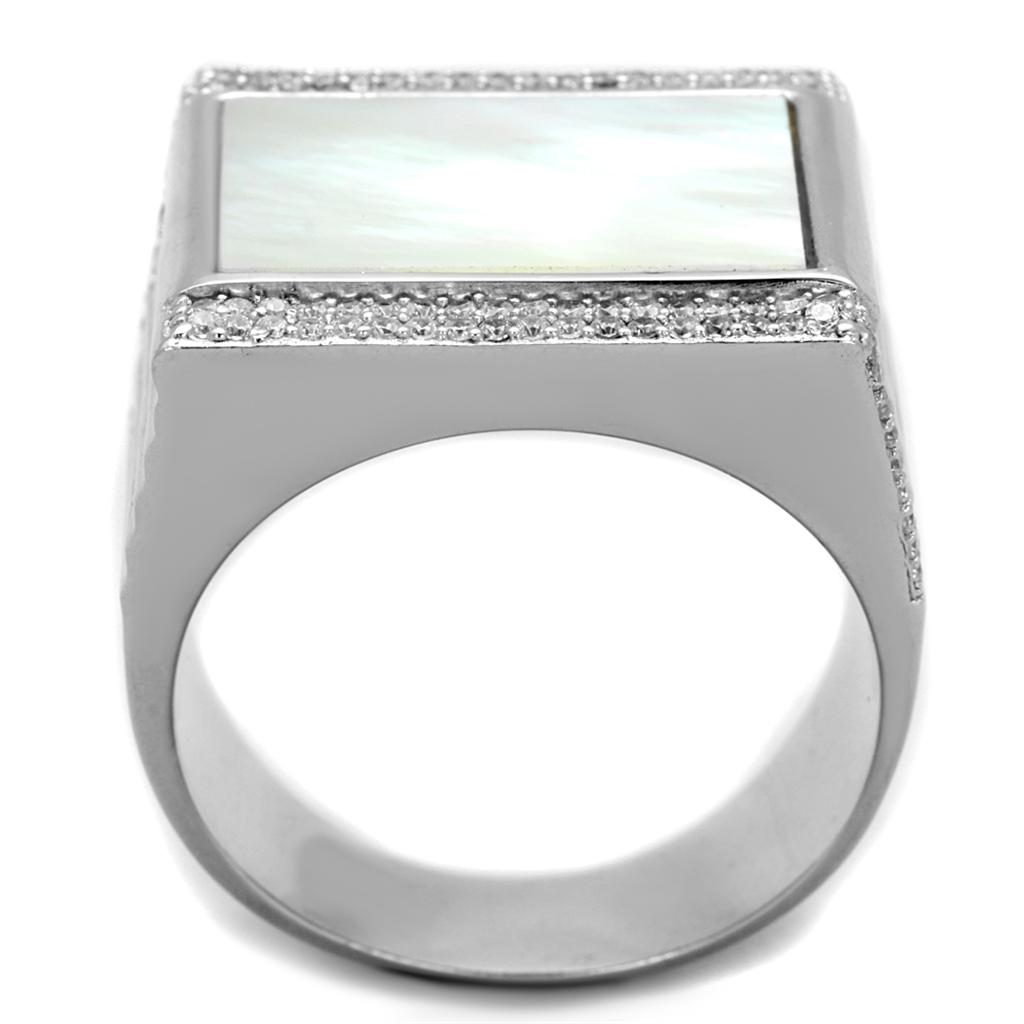 TS243 - Rhodium 925 Sterling Silver Ring with Precious Stone Conch in White-2