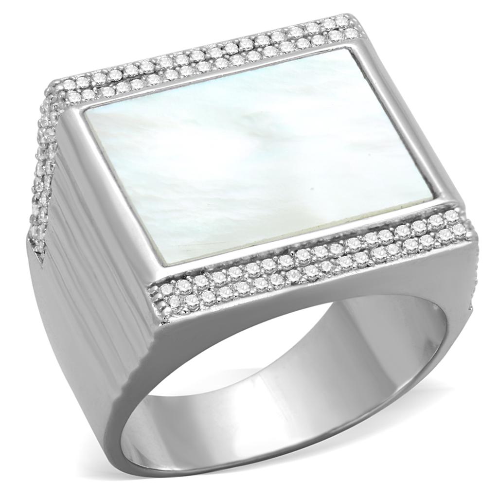 TS243 - Rhodium 925 Sterling Silver Ring with Precious Stone Conch in White-4