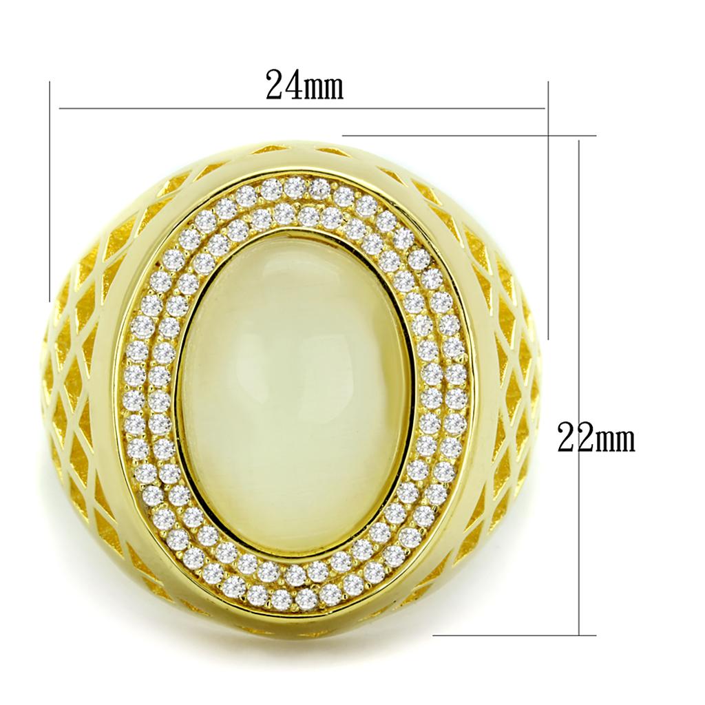 TS244 - Gold 925 Sterling Silver Ring with Synthetic Cat Eye in White-1