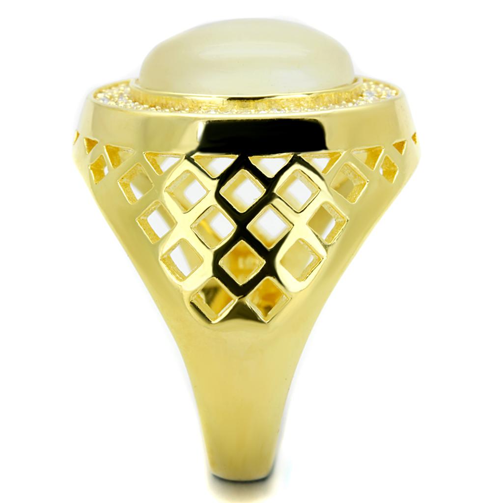 TS244 - Gold 925 Sterling Silver Ring with Synthetic Cat Eye in White-3