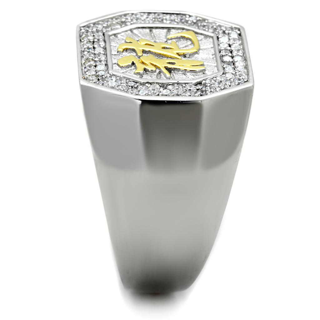 TS246 - Reverse Two-Tone 925 Sterling Silver Ring with AAA Grade CZ  in Clear-3