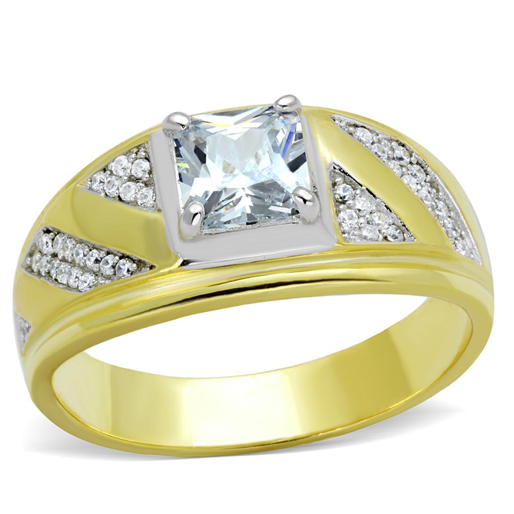 TS247 - Gold+Rhodium 925 Sterling Silver Ring with AAA Grade CZ  in Clear-4