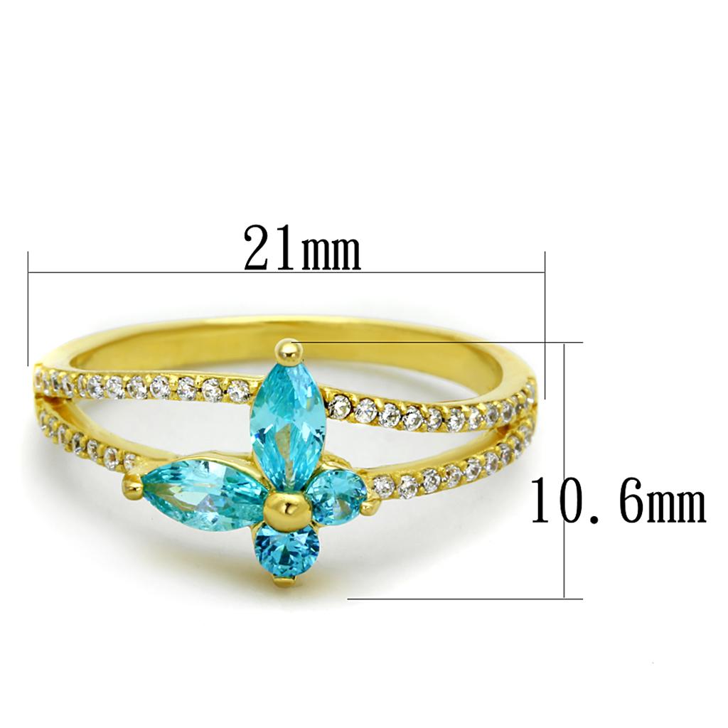 TS249 - Gold 925 Sterling Silver Ring with AAA Grade CZ  in Sea Blue-1
