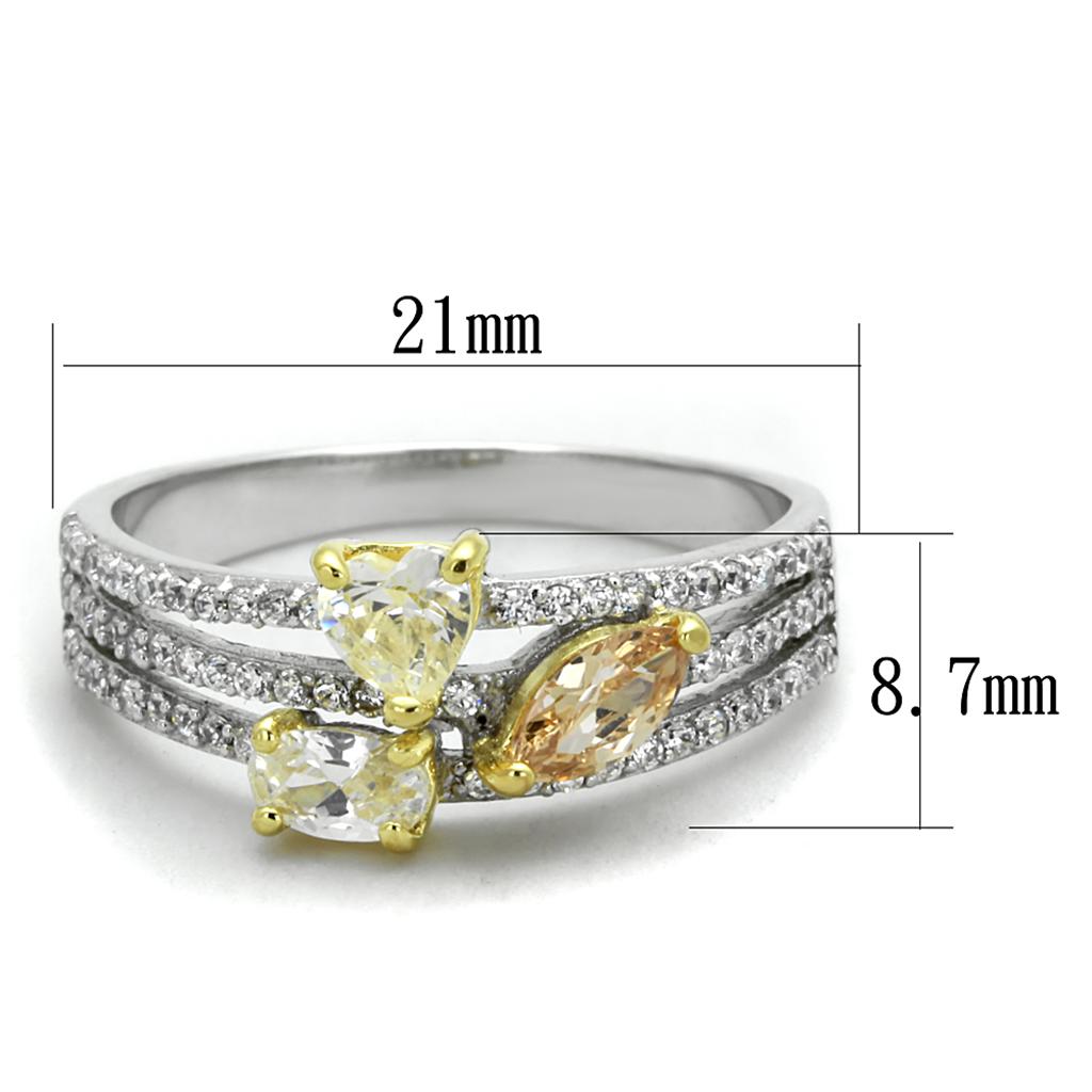 TS250 - Reverse Two-Tone 925 Sterling Silver Ring with AAA Grade CZ  in Multi Color-1