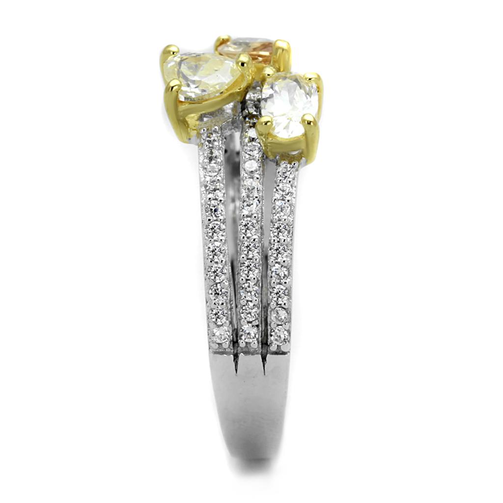 TS250 - Reverse Two-Tone 925 Sterling Silver Ring with AAA Grade CZ  in Multi Color-3