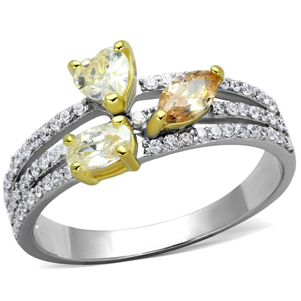 TS250 - Reverse Two-Tone 925 Sterling Silver Ring with AAA Grade CZ  in Multi Color-4