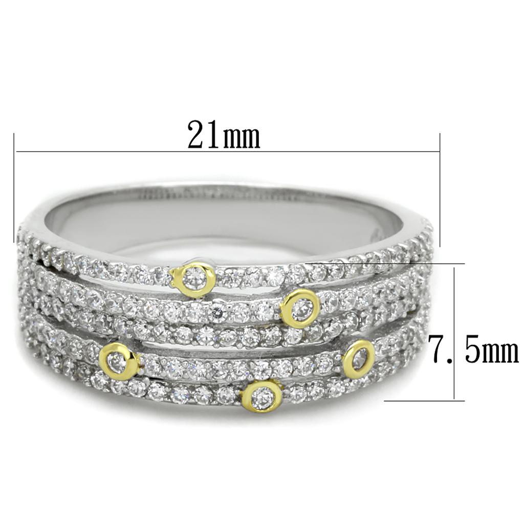 TS251 - Reverse Two-Tone 925 Sterling Silver Ring with AAA Grade CZ  in Clear-1