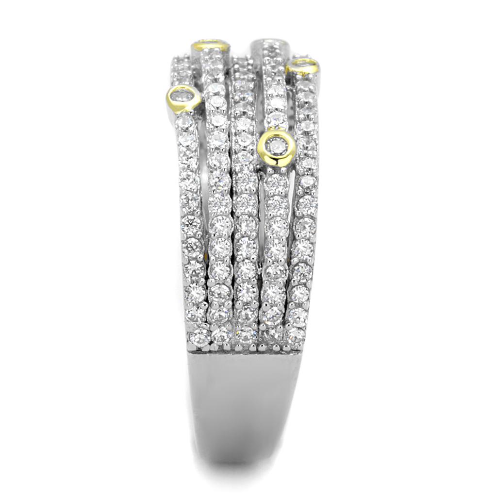 TS251 - Reverse Two-Tone 925 Sterling Silver Ring with AAA Grade CZ  in Clear-3
