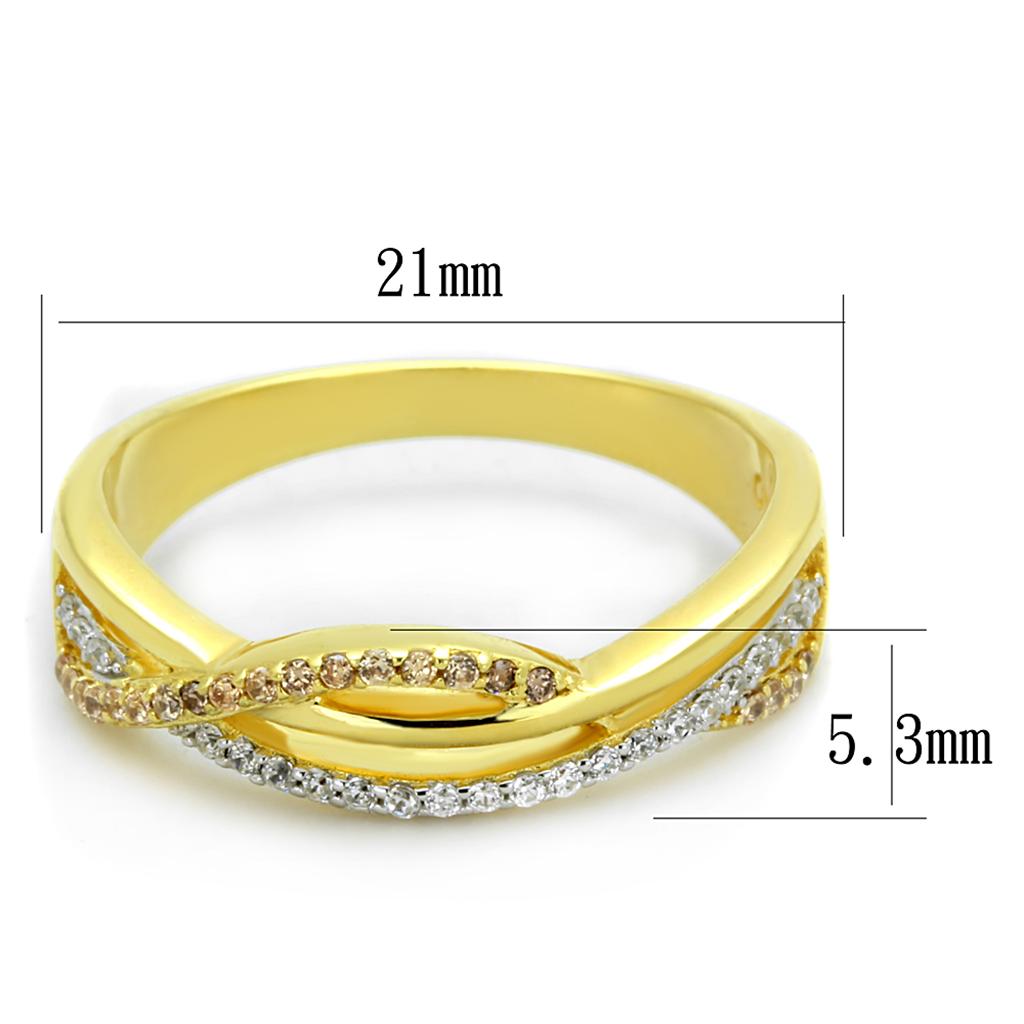 TS252 - Gold+Rhodium 925 Sterling Silver Ring with AAA Grade CZ  in Champagne-1