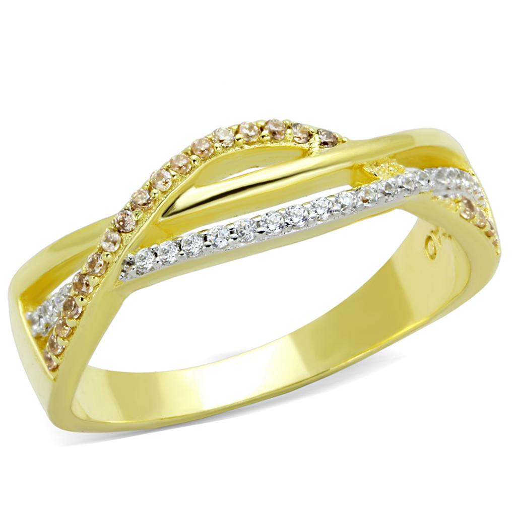 TS252 - Gold+Rhodium 925 Sterling Silver Ring with AAA Grade CZ  in Champagne-4
