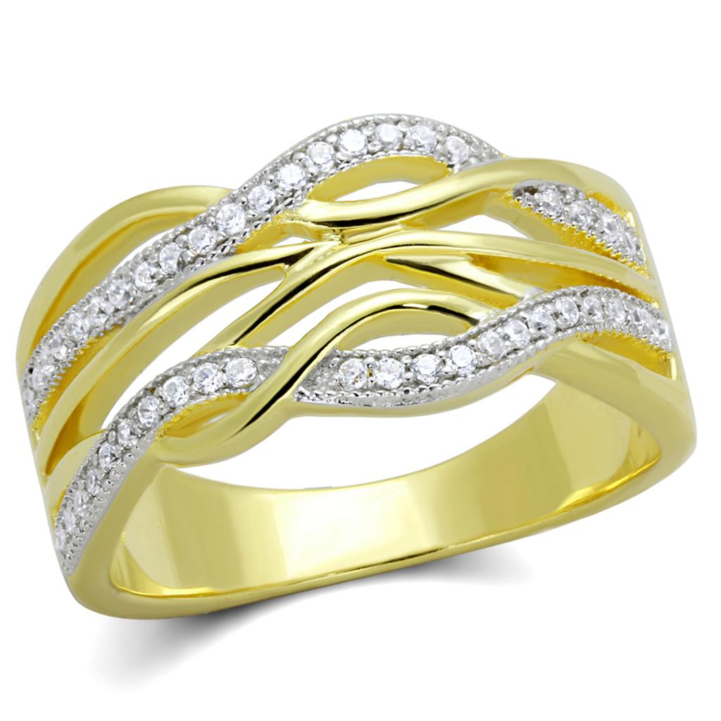TS253 - Gold+Rhodium 925 Sterling Silver Ring with AAA Grade CZ  in Clear-4