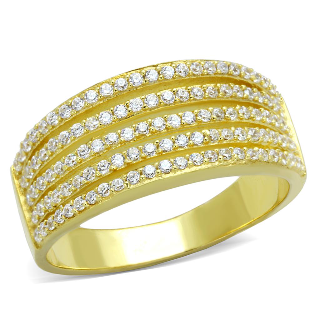 TS254 - Gold 925 Sterling Silver Ring with AAA Grade CZ  in Clear-4