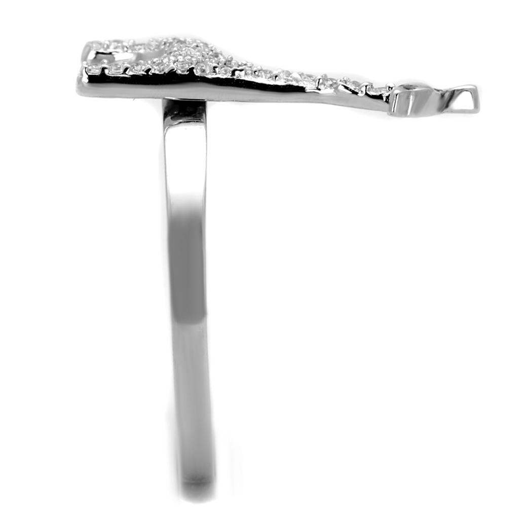 TS255 - Rhodium 925 Sterling Silver Ring with AAA Grade CZ  in Clear-3