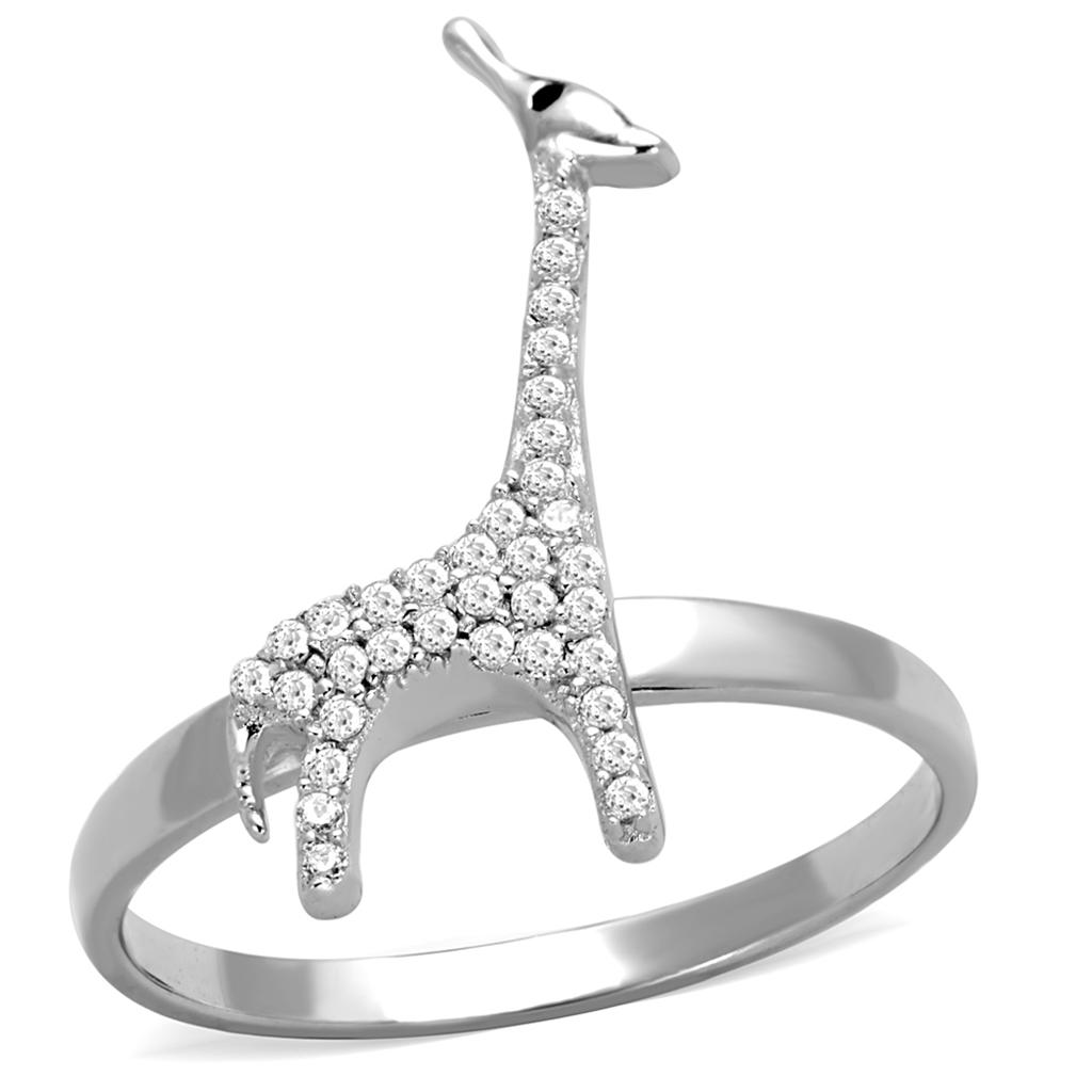 TS255 - Rhodium 925 Sterling Silver Ring with AAA Grade CZ  in Clear-4