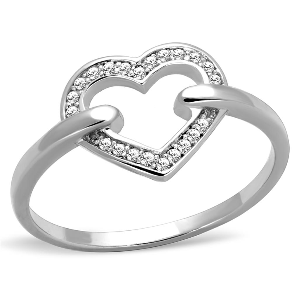 TS256 - Rhodium 925 Sterling Silver Ring with AAA Grade CZ  in Clear-4