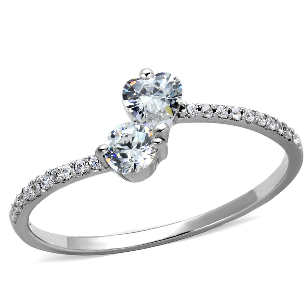 TS258 - Rhodium 925 Sterling Silver Ring with AAA Grade CZ  in Clear-4