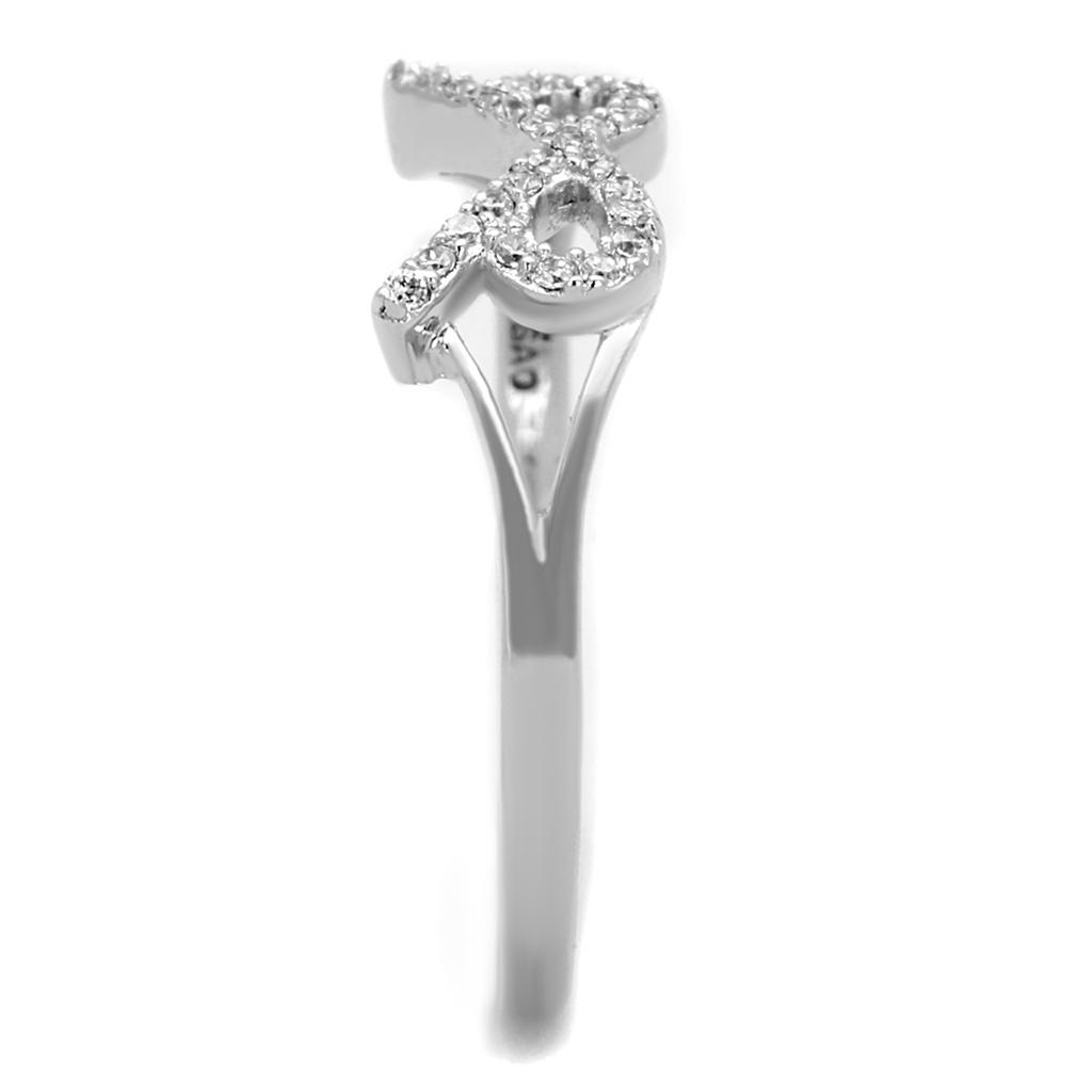 TS259 - Rhodium 925 Sterling Silver Ring with AAA Grade CZ  in Clear-3