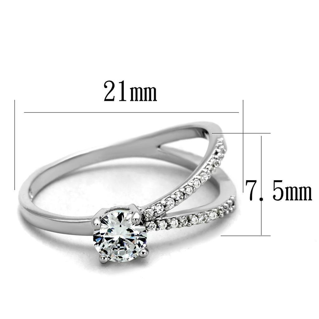 TS261 - Rhodium 925 Sterling Silver Ring with AAA Grade CZ  in Clear-1