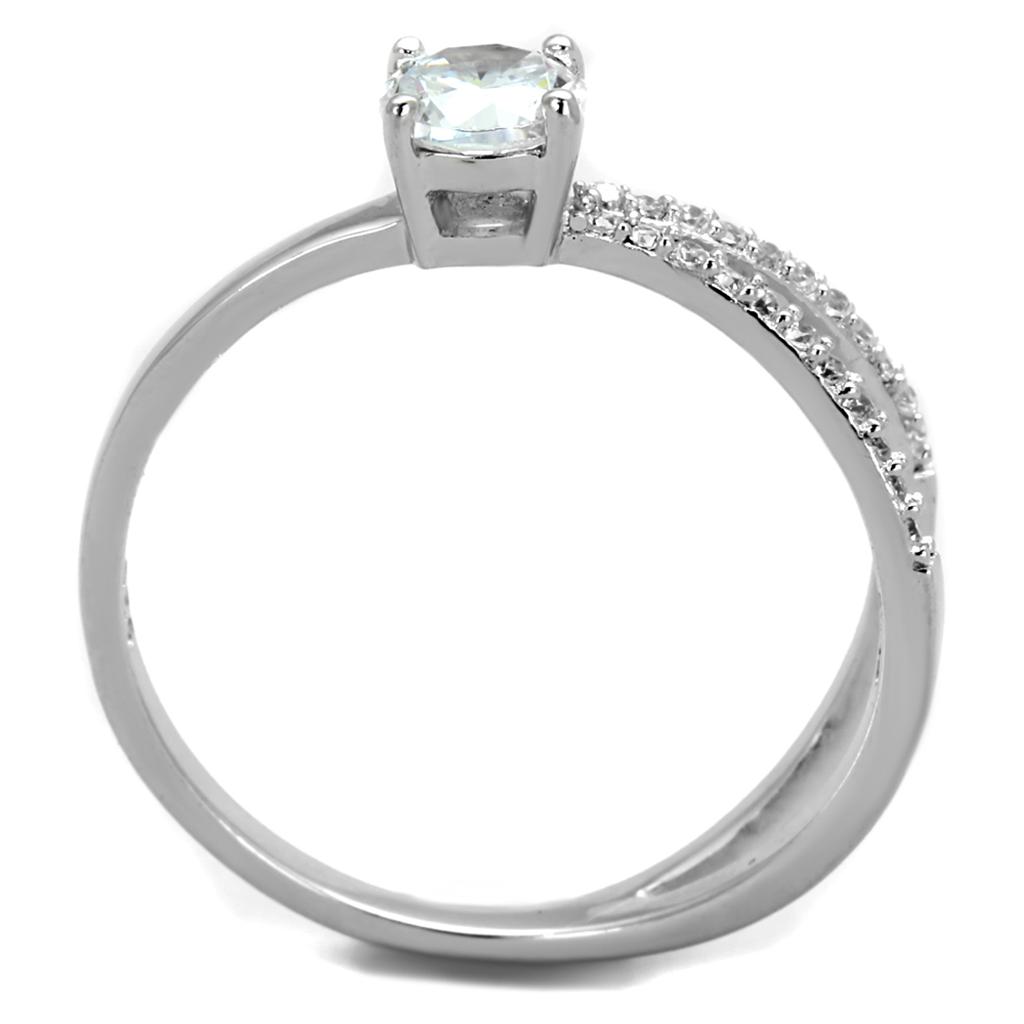 TS261 - Rhodium 925 Sterling Silver Ring with AAA Grade CZ  in Clear-2