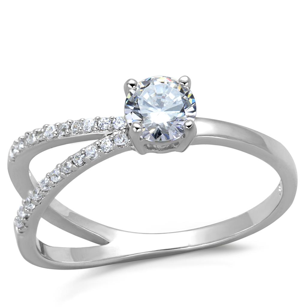 TS261 - Rhodium 925 Sterling Silver Ring with AAA Grade CZ  in Clear-4