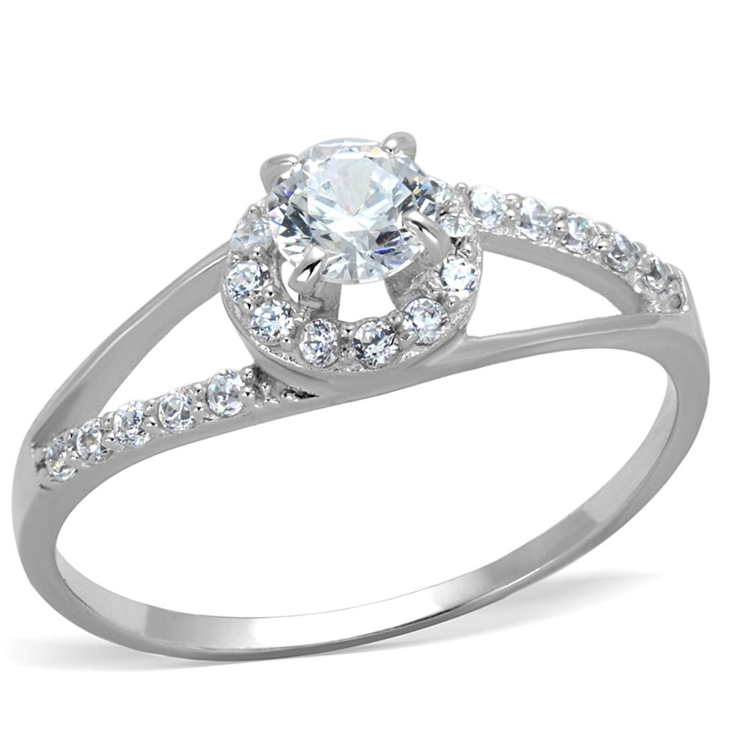 TS263 - Rhodium 925 Sterling Silver Ring with AAA Grade CZ  in Clear-4