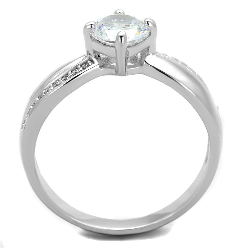 TS264 - Rhodium 925 Sterling Silver Ring with AAA Grade CZ  in Clear-2