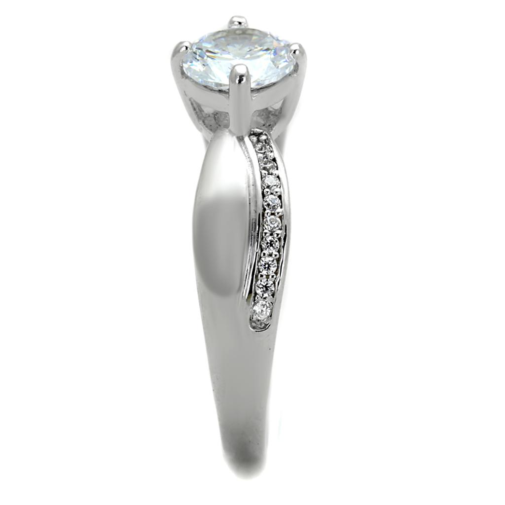 TS264 - Rhodium 925 Sterling Silver Ring with AAA Grade CZ  in Clear-3