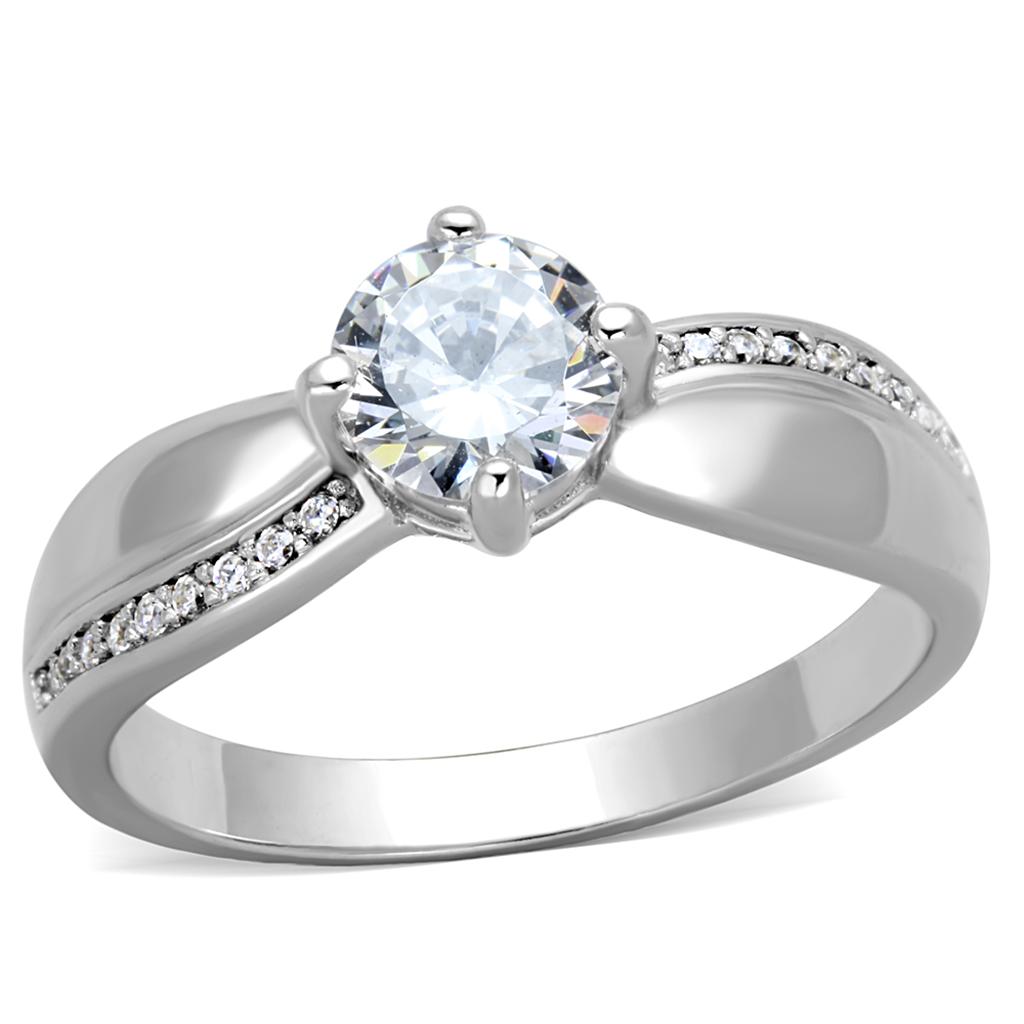 TS264 - Rhodium 925 Sterling Silver Ring with AAA Grade CZ  in Clear-4
