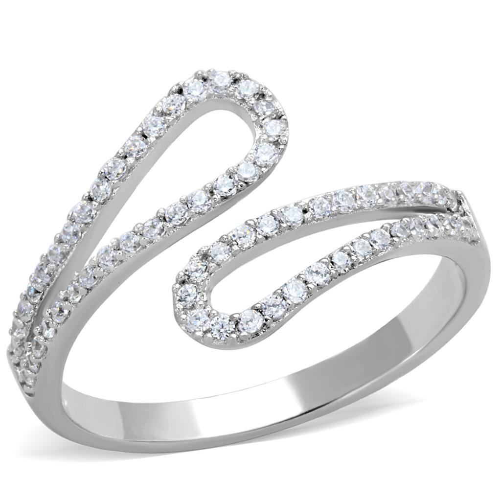 TS267 - Rhodium 925 Sterling Silver Ring with AAA Grade CZ  in Clear-4
