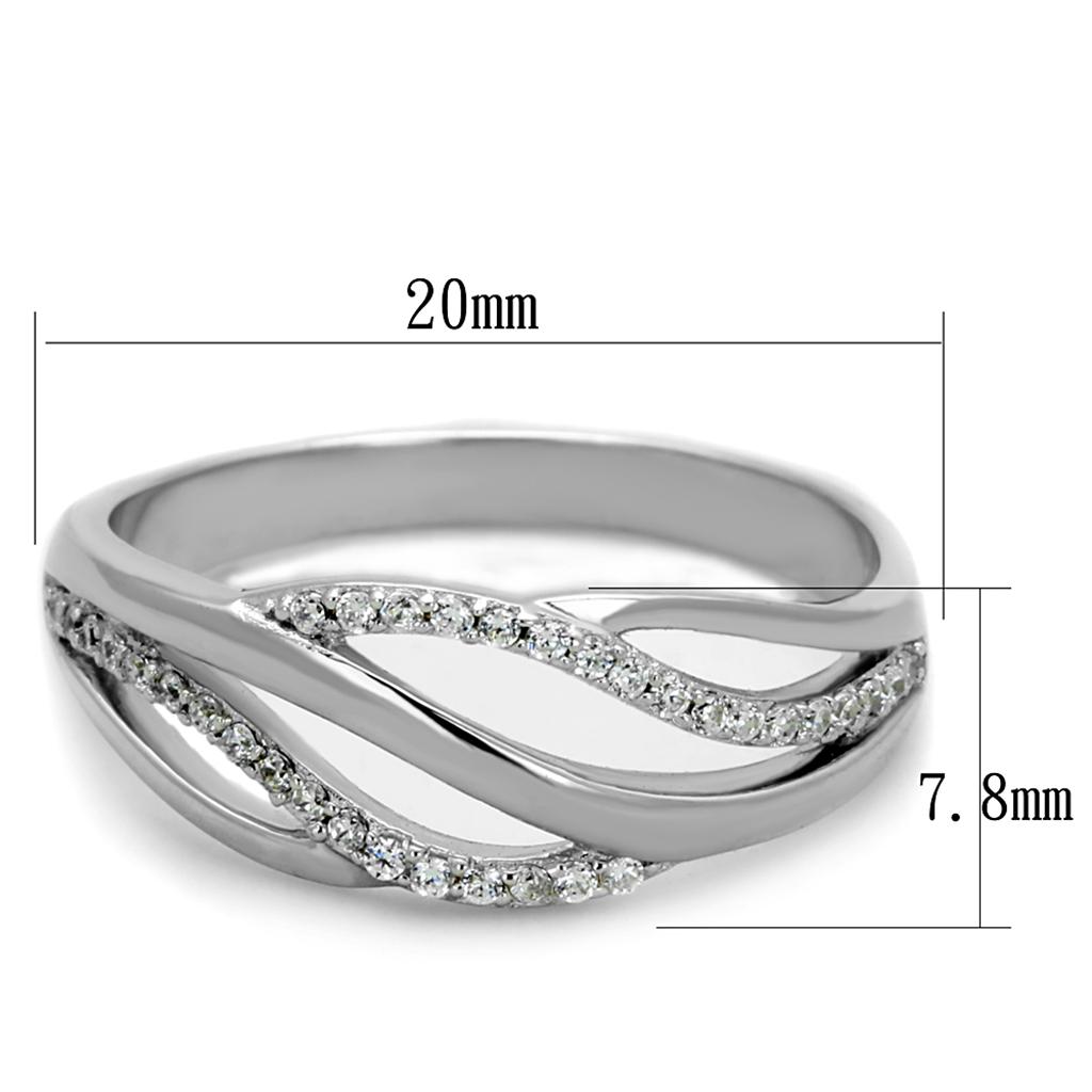 TS268 - Rhodium 925 Sterling Silver Ring with AAA Grade CZ  in Clear-1