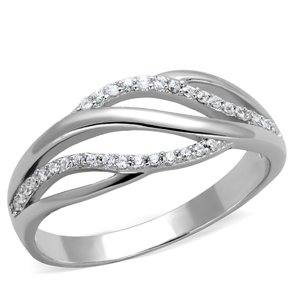 TS268 - Rhodium 925 Sterling Silver Ring with AAA Grade CZ  in Clear-4