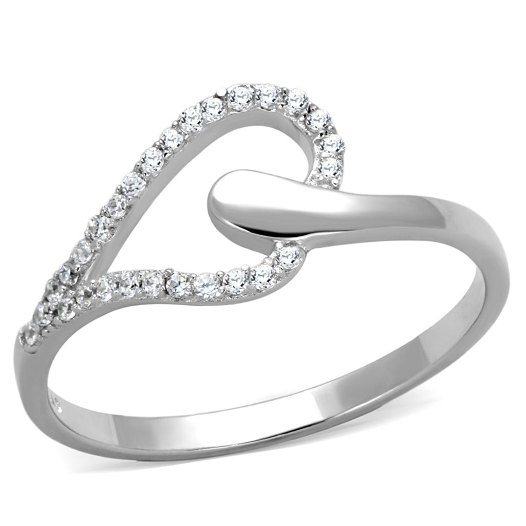 TS269 - Rhodium 925 Sterling Silver Ring with AAA Grade CZ  in Clear-4
