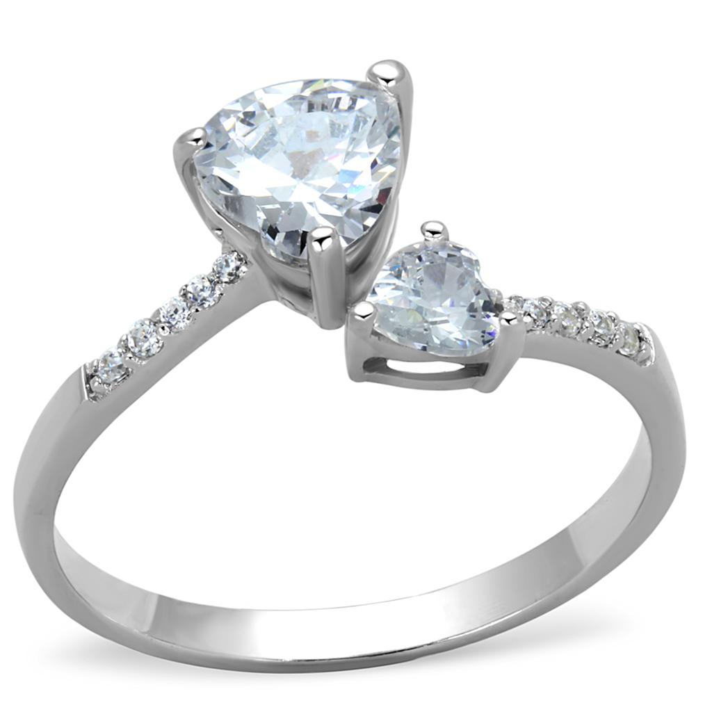 TS271 - Rhodium 925 Sterling Silver Ring with AAA Grade CZ  in Clear-4