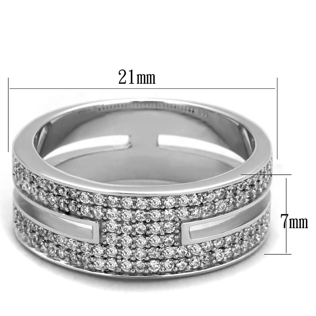 TS273 - Rhodium 925 Sterling Silver Ring with AAA Grade CZ  in Clear-1