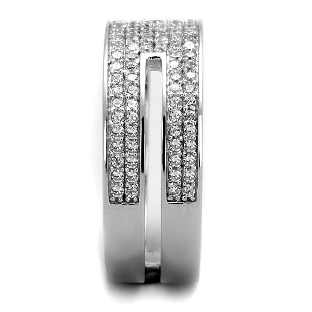 TS273 - Rhodium 925 Sterling Silver Ring with AAA Grade CZ  in Clear-3