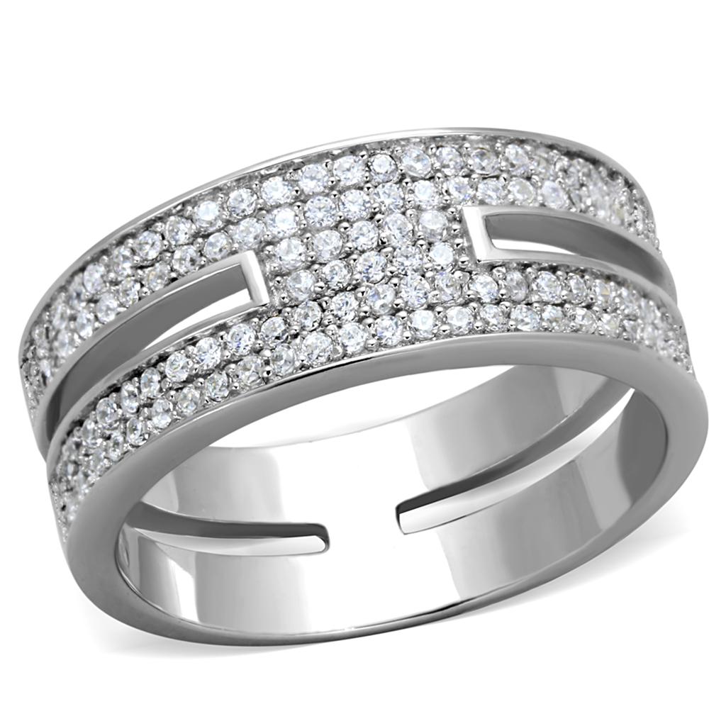 TS273 - Rhodium 925 Sterling Silver Ring with AAA Grade CZ  in Clear-4