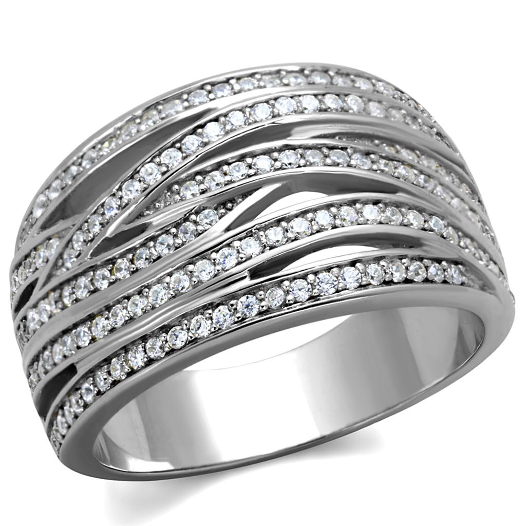 TS274 - Rhodium 925 Sterling Silver Ring with AAA Grade CZ  in Clear-4