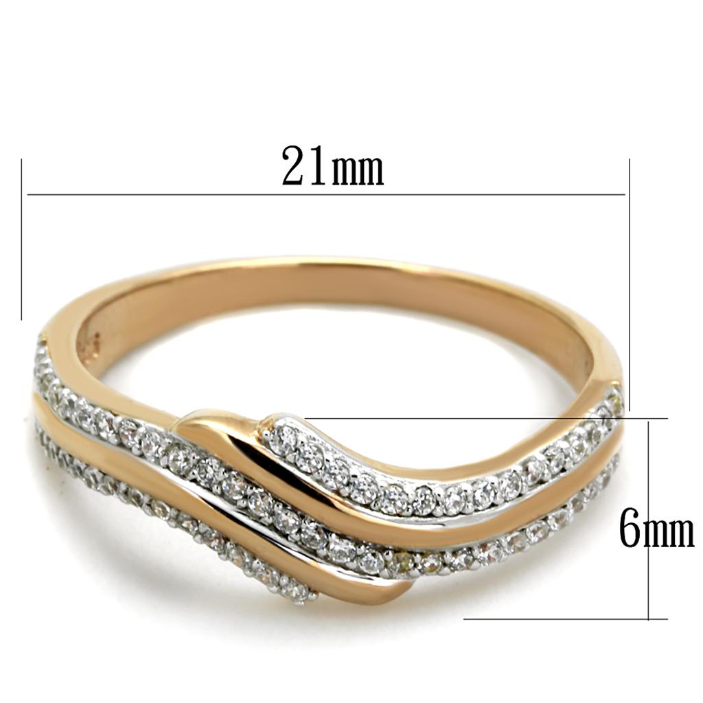 TS277 - Rose Gold + Rhodium 925 Sterling Silver Ring with AAA Grade CZ  in Clear-1